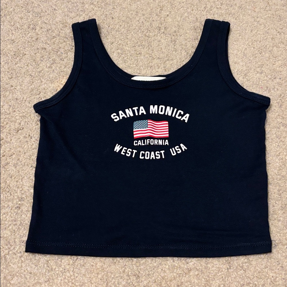 Navy Blue Tank Top with USA Flag Print